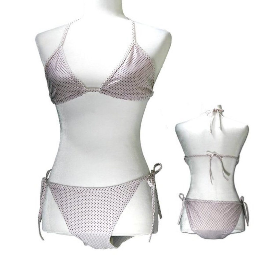 CHUN'S FASHION Pink Black Dots Bikini Set Full Tie